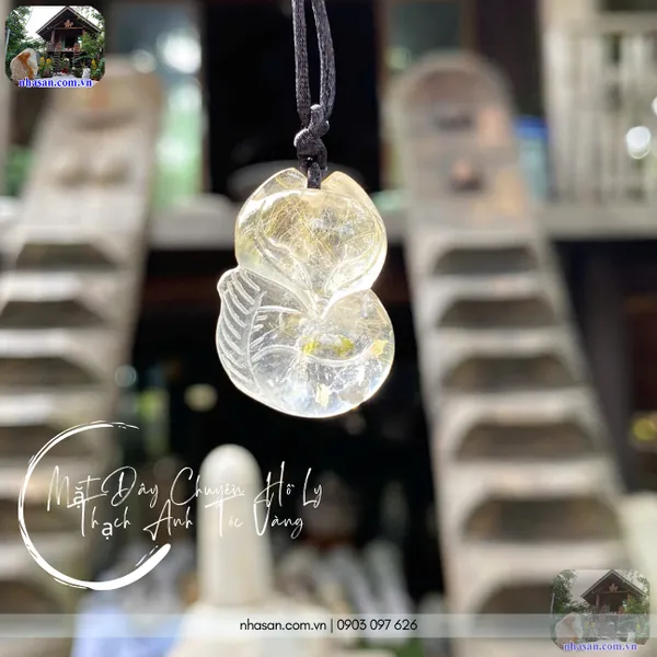 Mặt dây chuyền hồ ly thạch anh tóc vàng nặng 8gr, cao 2.7cm x ngang 2cm - MDC26