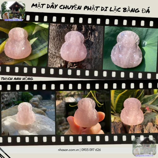 Mặt dây chuyền phật di lặc bằng đá thạch anh hồng nặng 29gr, kích thước 4x4.7cm  MP28