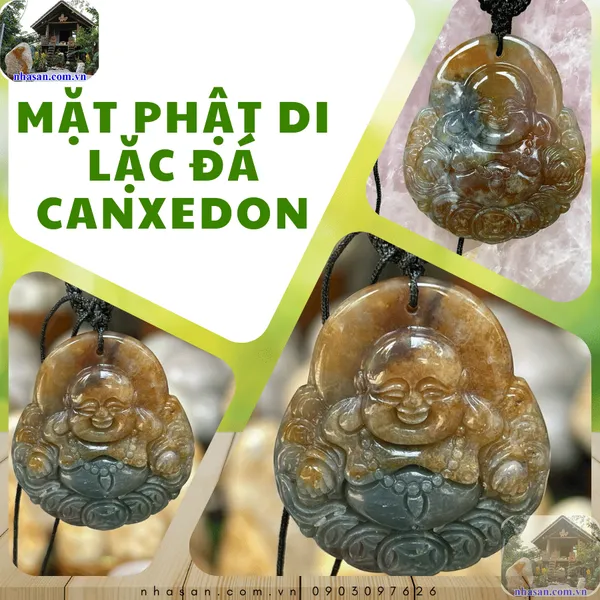 Mặt phật di lặc đá canxedon xanh tự nhiên - Biểu tượng của may mắn, tài lộc và bình an