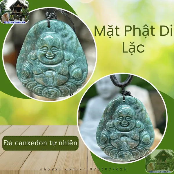 Mặt phật di lặc đá canxedon xanh tự nhiên - Biểu tượng của may mắn, tài lộc và bình an