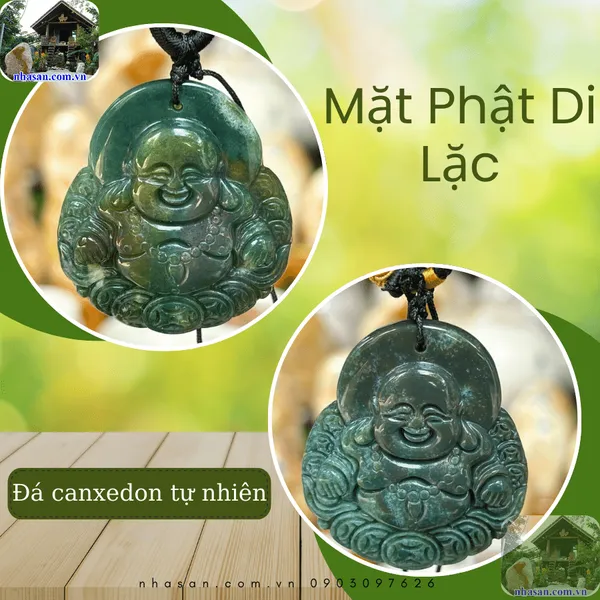Mặt phật di lặc đá canxedon xanh tự nhiên - Biểu tượng của may mắn, tài lộc và bình an