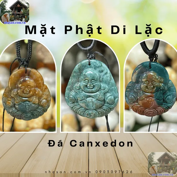 Mặt phật di lặc đá canxedon xanh tự nhiên - Biểu tượng của may mắn, tài lộc và bình an