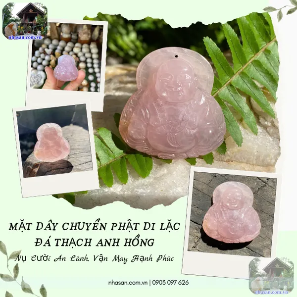 Mặt dây chuyền Phật Di Lặc đá thạch anh hồng nặng 27gr, kích thước 4x4.2cm - MP25 