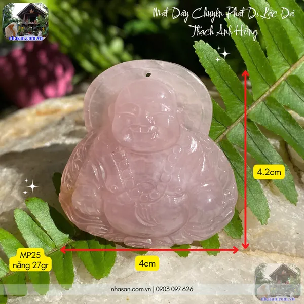 Mặt dây chuyền Phật Di Lặc đá thạch anh hồng nặng 27gr, kích thước 4x4.2cm - MP25 