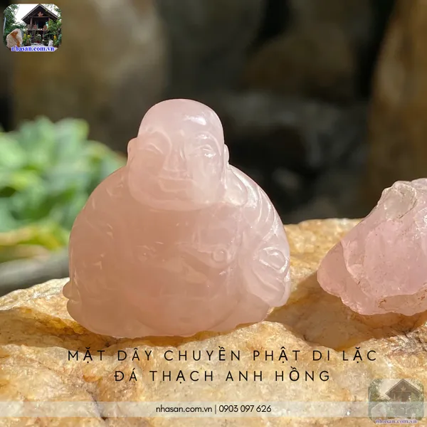 Mặt dây chuyền Phật Di Lặc đá thạch anh hồng nặng 13gr, cao 3.4cm x ngang 3.1cm - MP22 