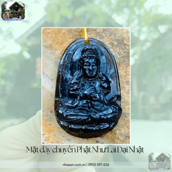 Mặt dây chuyền Phật Như Lai Đại Nhật đá thạch anh ám khói nặng 7gr, cao 3.1cm x ngang 2.1cm - MP31