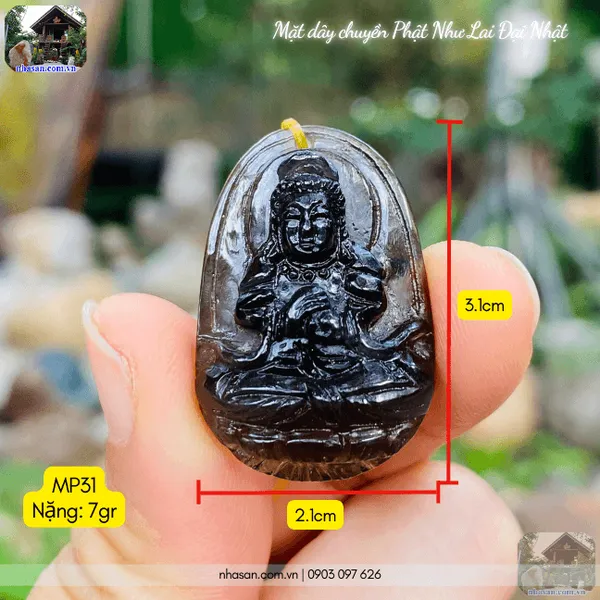 Mặt dây chuyền Phật Như Lai Đại Nhật đá thạch anh ám khói nặng 7gr, cao 3.1cm x ngang 2.1cm - MP31