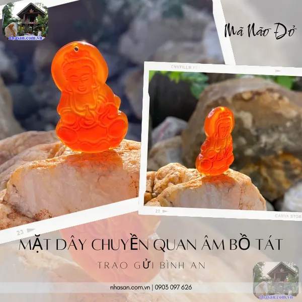 Mặt dây chuyền Quan Âm Bồ Tát mã não đỏ nặng 9gr, cao 3.8cm x ngang 2.4cm - MP24