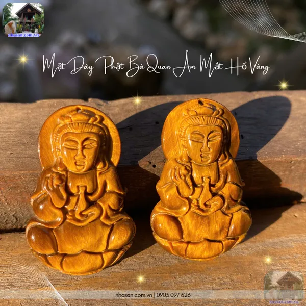 Mặt dây Phật Bà Quan Âm mắt hổ vàng nặng 10g, cao 3.8cm x ngang 2.4cm - MDC20 