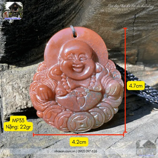 Mặt dây Phật Di Lặc đá chalcedony nặng 22gr, cao 4.7cm x ngang 4.2cm - MP33 