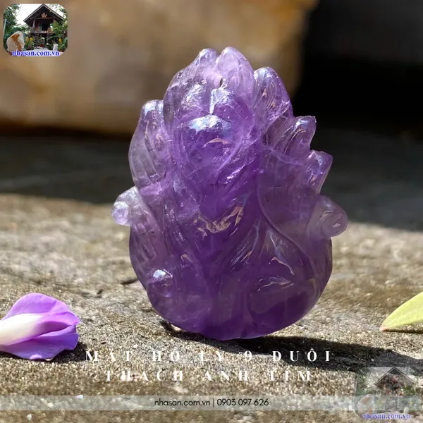 Mặt hồ ly 9 đuôi thạch anh tím nặng 4gr, cao 2.5cm x ngang 2cm - MDC23