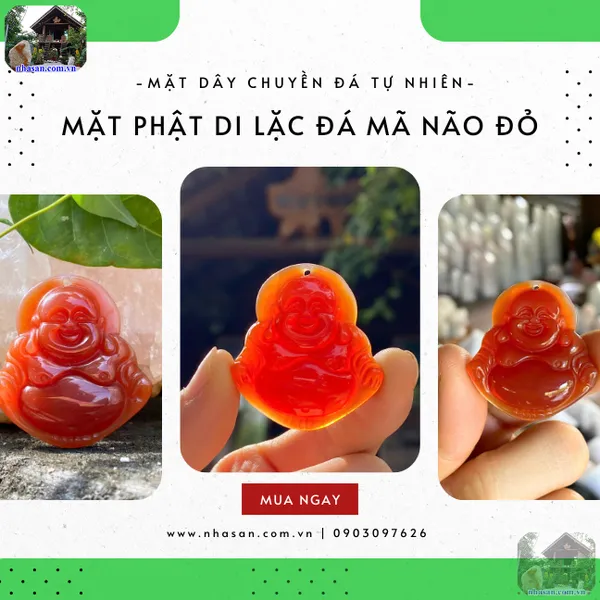 Mặt Phật Di Lặc đá mã não đỏ MP21 nặng 13gr, kích thước ngang 3.5cm x cao 3.7cm