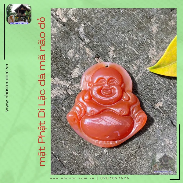 Mặt Phật Di Lặc đá mã não đỏ MP21 nặng 13gr, kích thước ngang 3.5cm x cao 3.7cm