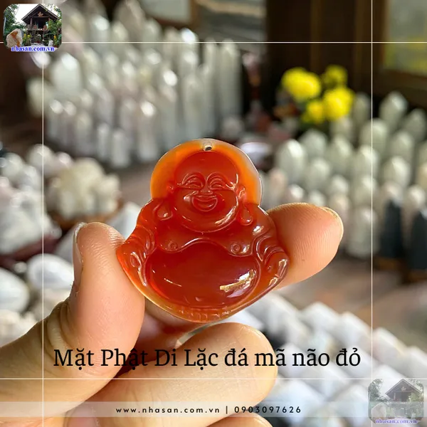 Mặt Phật Di Lặc đá mã não đỏ MP21 nặng 13gr, kích thước ngang 3.5cm x cao 3.7cm