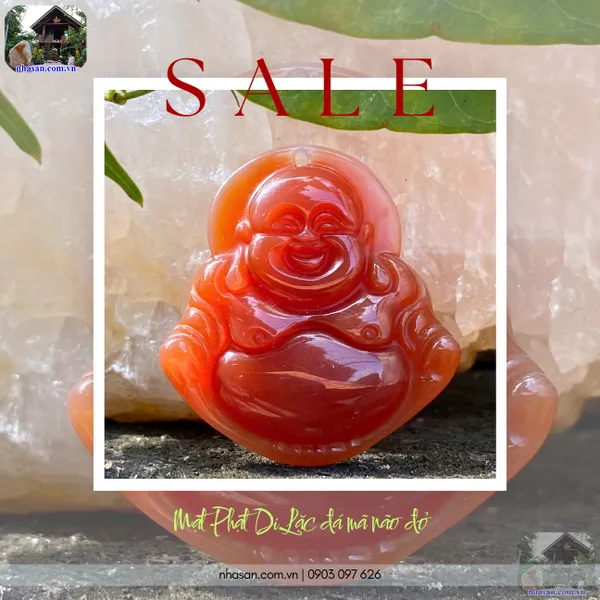 Mặt Phật Di Lặc đá mã não đỏ MP21 nặng 13gr, kích thước ngang 3.5cm x cao 3.7cm