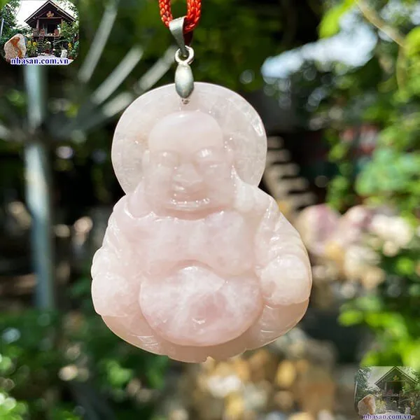 Mặt phật di lặc đá thạch anh hồng tự nhiên - biểu tượng giàu sang và hạnh phúc