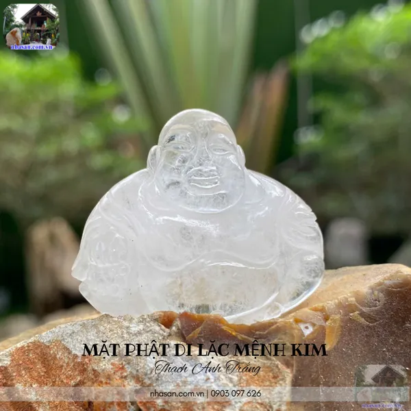 Mặt Phật Di Lặc mệnh kim thạch anh trắng nặng 15gr, cao 3.2cm x ngang 3.5cm - MP23
