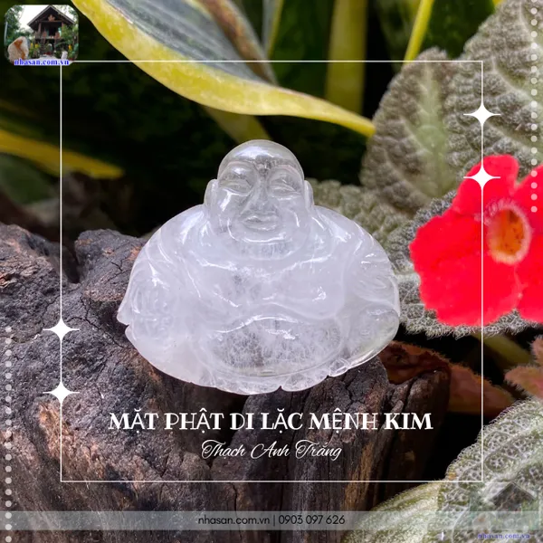 Mặt Phật Di Lặc mệnh kim thạch anh trắng nặng 15gr, cao 3.2cm x ngang 3.5cm - MP23