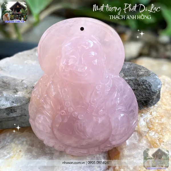 Mặt tượng phật di lạc thạch anh hồng nặng 33gr, kích thước 4x4.9cm - MP27