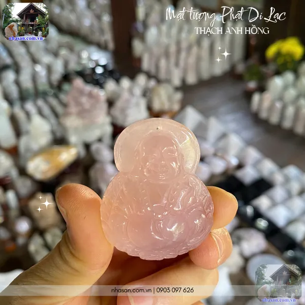 Mặt tượng phật di lạc thạch anh hồng nặng 33gr, kích thước 4x4.9cm - MP27