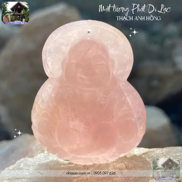 Mặt tượng phật di lạc thạch anh hồng nặng 33gr, kích thước 4x4.9cm - MP27