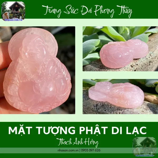 Mặt tượng phật di lạc thạch anh hồng nặng 33gr, kích thước 4x4.9cm - MP27