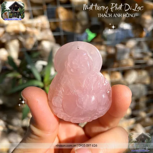 Mặt tượng phật di lạc thạch anh hồng nặng 33gr, kích thước 4x4.9cm - MP27