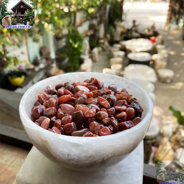 Bát đá thạch anh trắng 0.9kg-14cm B13