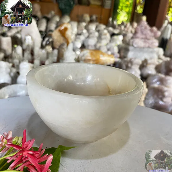 Chén đá thạch anh trắng 640gr-12cm B54