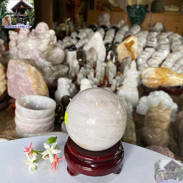 Quả cầu thạch anh hồng 7.3cm-600gr-QC1088