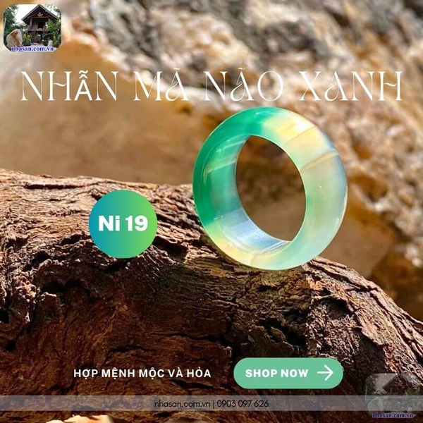 Nhẫn mã não xanh ni 19 nặng khoảng 5gr, mộc mạc, an yên