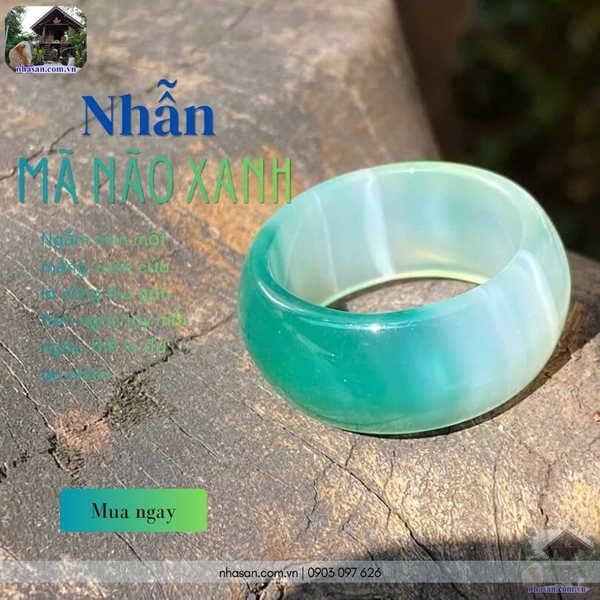 Nhẫn mã não xanh ni 19 nặng khoảng 5gr, mộc mạc, an yên