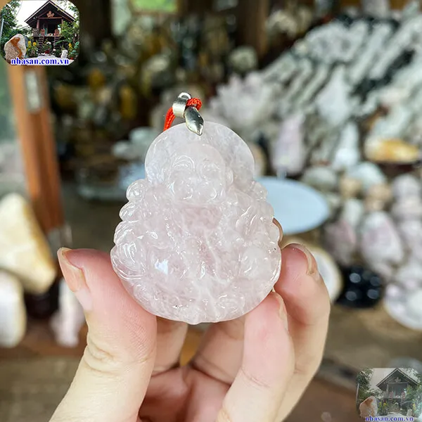 Mặt phật di lặc đá thạch anh hồng 30g - biểu tượng của phú quý và thịnh vượng