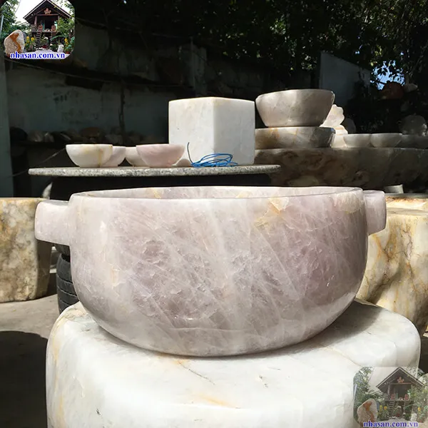 Nồi đá thạch anh hồng nặng 14.4kg, đường kính 34cm, cao 13cm - N02