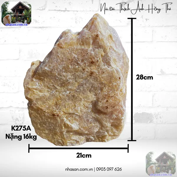 Núi đá thạch anh hồng thô 16kg, cao 28cm x ngang  21cm x dày 14cm - K275A 