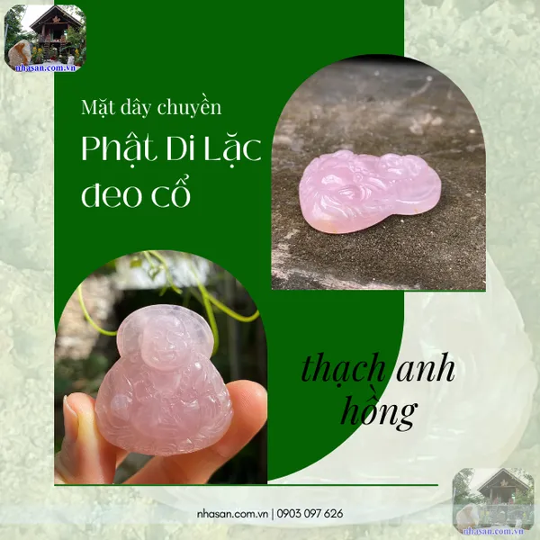 Mặt dây chuyền phật di lặc đeo cổ thạch anh hồng nặng 26gr, kích thước 3.7x4.1cm MP29