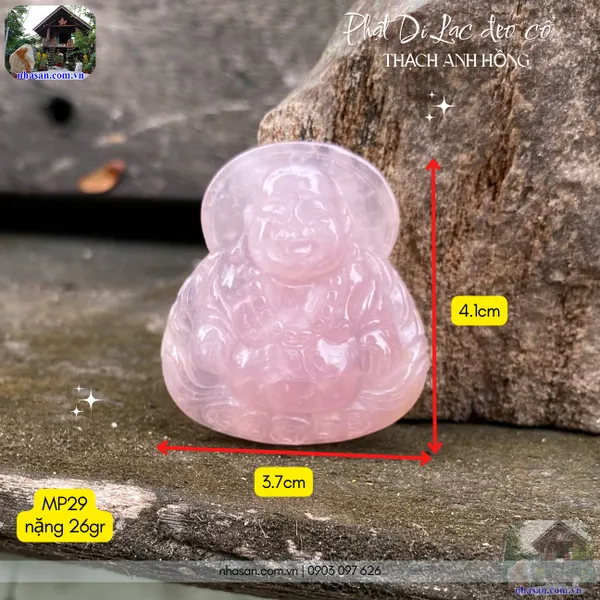 Mặt dây chuyền phật di lặc đeo cổ thạch anh hồng nặng 26gr, kích thước 3.7x4.1cm MP29