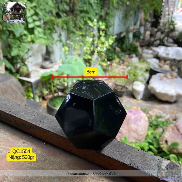 Quả cầu 12 mặt đá bồ kết đen QC1554 - 520gr - 8cm