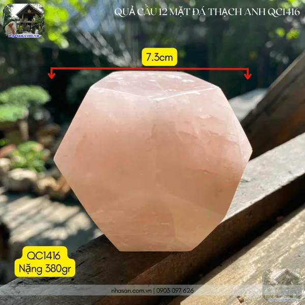 Quả cầu 12 mặt đá thạch anh QC1416 nặng 380gr, đường kính 7.3cm