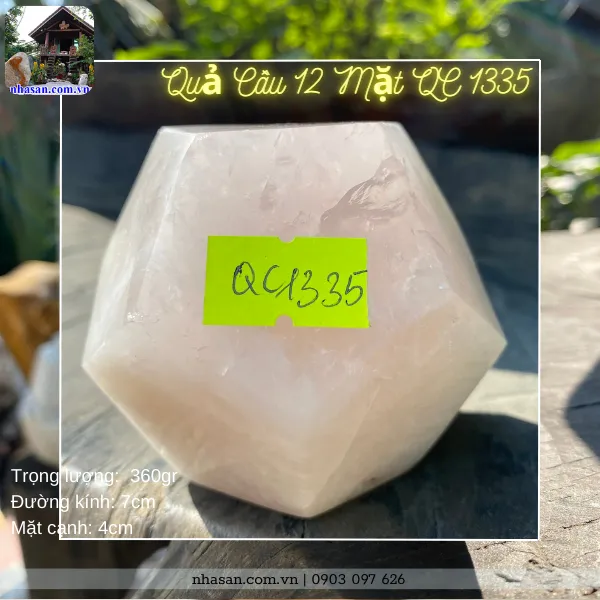 Quả cầu 12 mặt QC1335 đá thạch anh nặng 360gr, đường kính 7cm