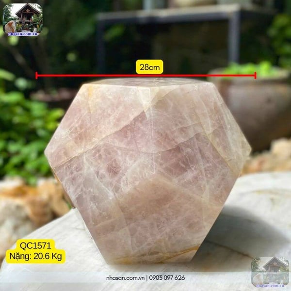 Quả cầu 12 mặt thạch anh hồng QC1571 - 20.6kg - 28cm