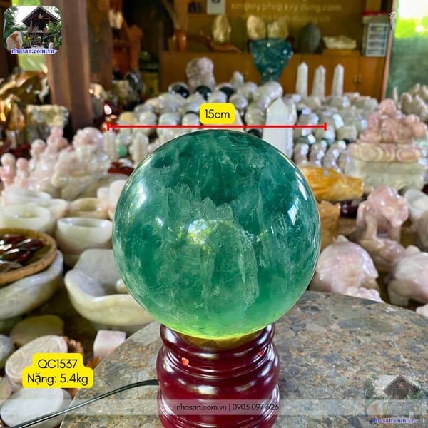 Quả cầu đá fluorit xanh QC1537 - 5.4kg - 15cm