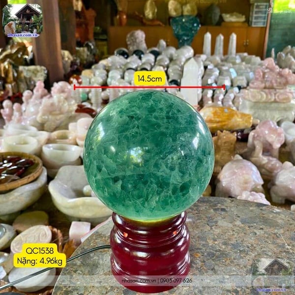Quả cầu đá fluorite xanh QC1538 - 4.96kg - 14.5cm