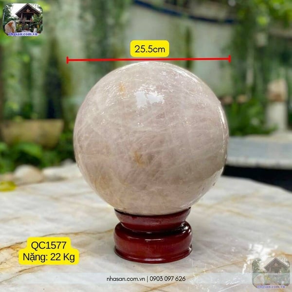 Quả cầu đá thạch anh hồng QC1577 - 22kg - 25.5cm