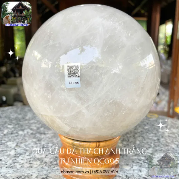 Quả cầu đá thạch anh trắng 18cm-8.2kg-QC695