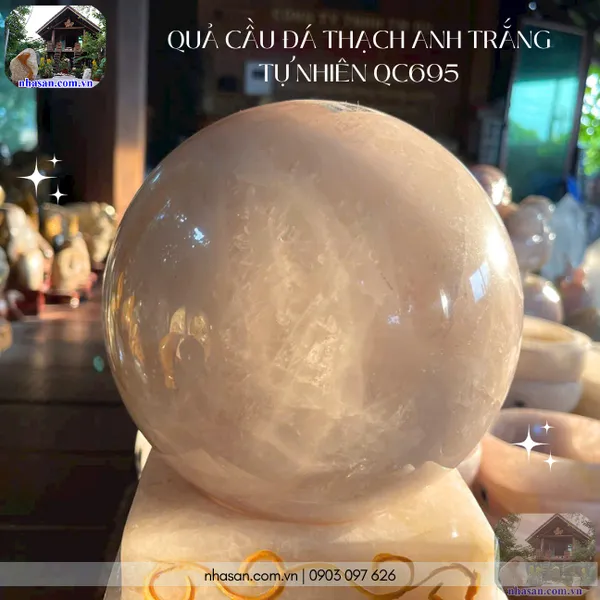 Quả cầu đá thạch anh trắng 18cm-8.2kg-QC695