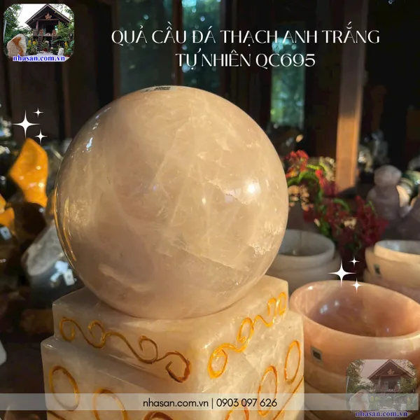 Quả cầu đá thạch anh trắng 18cm-8.2kg-QC695
