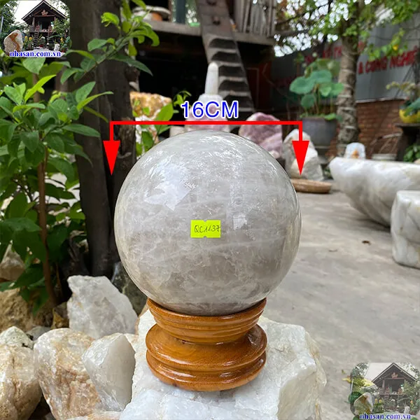 Quả cầu thạch anh hồng 16cm-6kg-QC1137