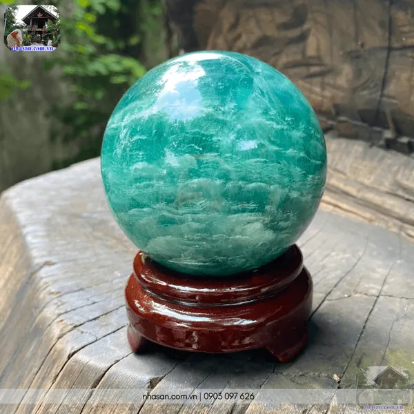 Quả cầu phong thủy màu xanh lá cây 1.12kg - 9cm - QC1467