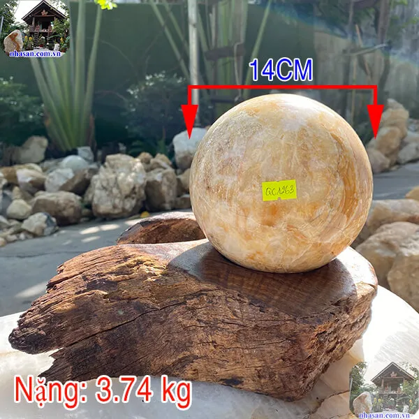 Quả cầu thạch anh bông vàng tự nhiên QC1263-3.74kg-14cm